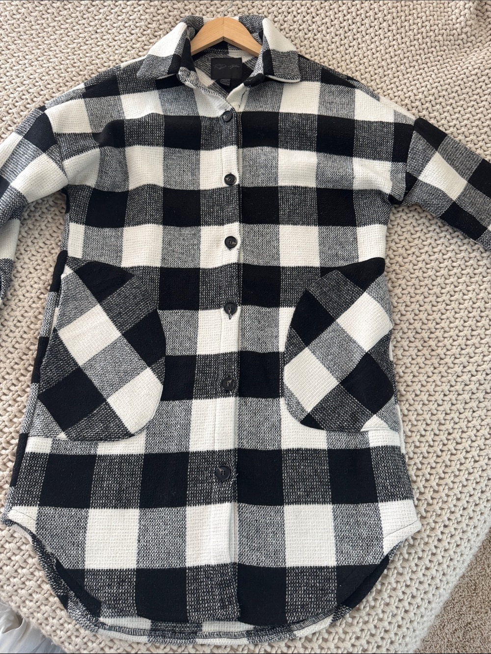 RD Style Black & White Buffalo Plaid Button-Front Shacket